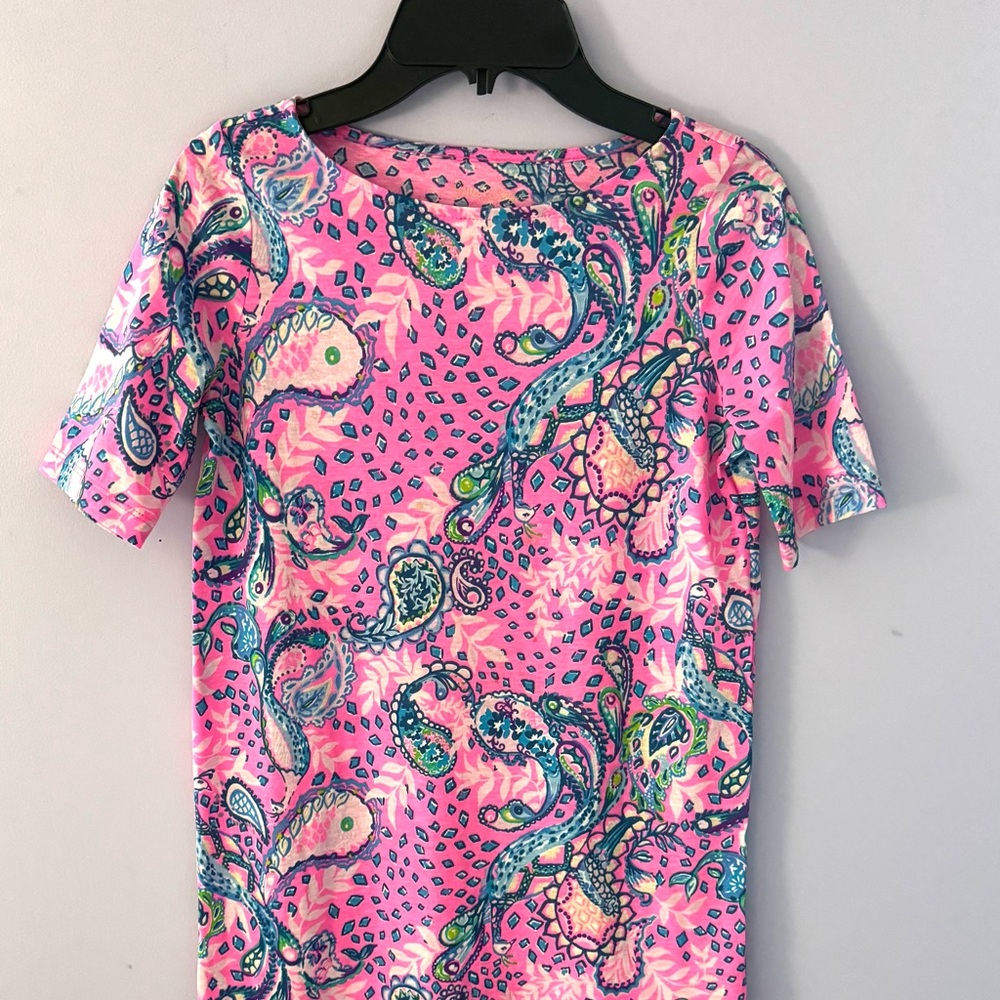 Lilly Pulitzer Pink and Blue Paisley Short Sleeve Dress Girls Size Large (8-10)